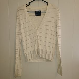 5/$10 American Eagle white and silver sparkle striped cardigan Christmas Holiday